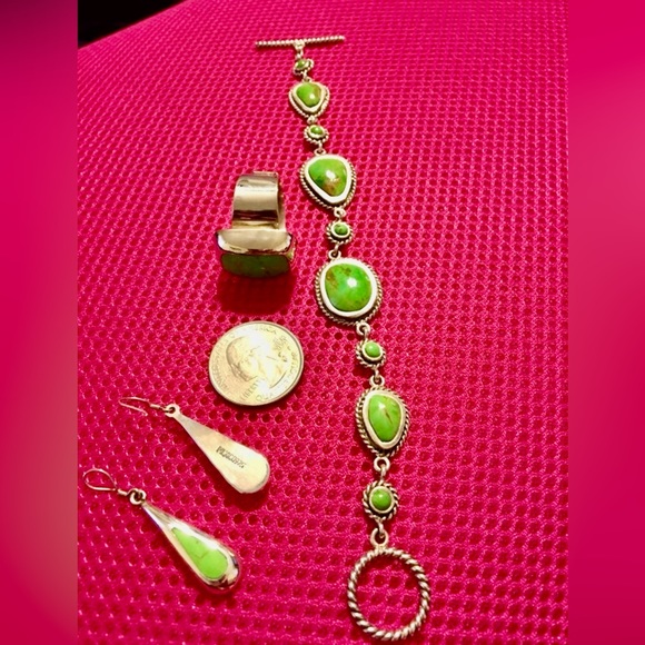 Lime Green Turquoise Stone Jewelry Set | Sterling Silver .925 | 3 pc. Set - Picture 5 of 5